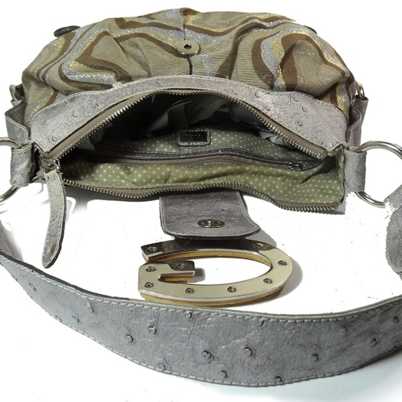 Guess Samba Metallic Satchel Wood Logo Bag Purse - Picture 4 of 8